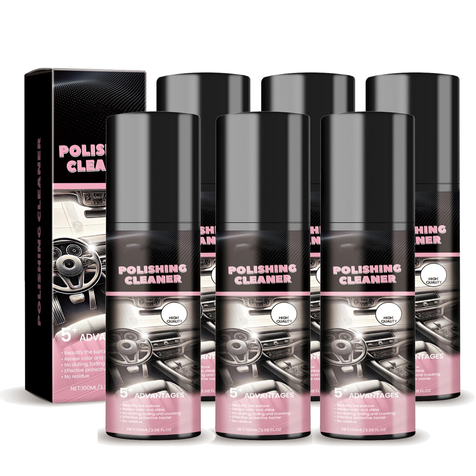 100 ml Auto-Innenraumreiniger-Spray, wasserloses Polierspray, langanhaltender Superglanz, Allzweckreiniger für Gummi, Leder, Kunststoff und Fahrzeuginnenräume (6)