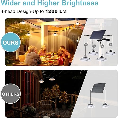 Miniatura 2 de Luces colgantes solares para exteriores IP65 impermeables, 4 cabezales de luces solares con interruptor remoto de encendidoapagado, regulables del
