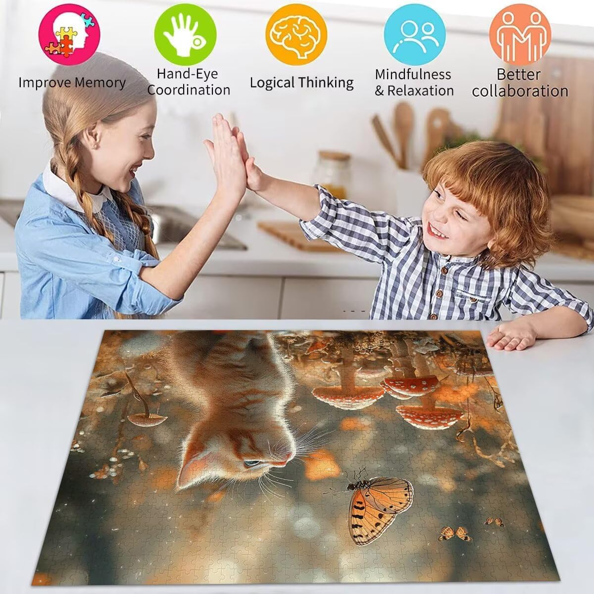 Puzzle Erwachsene 2000 Teile Katze Schmetterling Educa Jigsaw für Kinder ab 8 Jahren Mädchen Jungen, Erwachsene Impossible Klassische Puzzles Schwer, Anspruchsvoll Spielspaß, Geschenke 70x99cm t-686