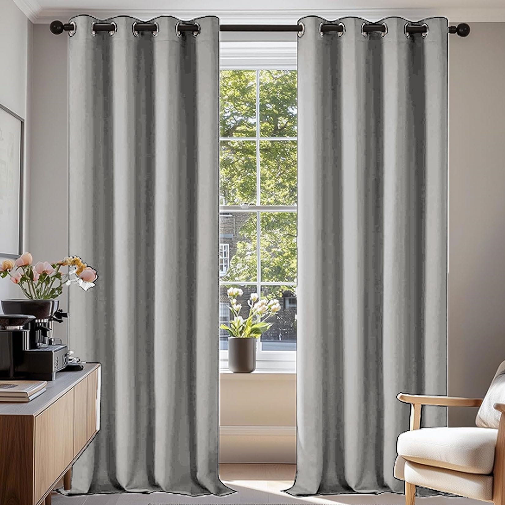 Liujyuan Light Grey Blackout Curtains For Bedroom 140 X 210 Cm With Eyelet, Windproof, Room Darkening Curtains For Bedroom Thermal Insulated, Solid Color For Balcony, Kithcen Window,