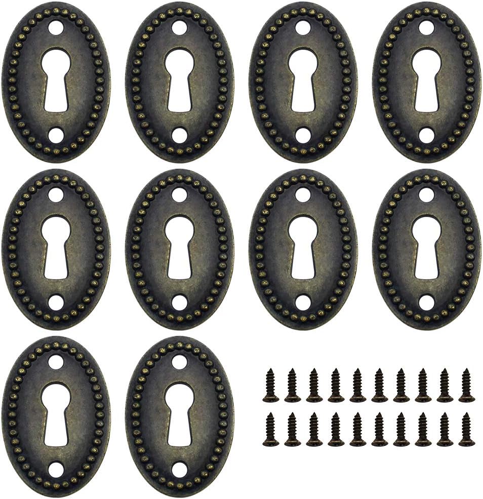 RtottiM 10 Pcs Antique Oval Keyhole Cover Lock Cover for Locks 37mm x 24mm Brass Keyhole Opening Cover
