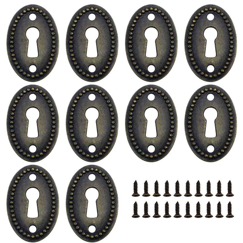 RtottiM 10 Pcs Antique Oval Keyhole Cover Lock Cover for Locks 37mm x 24mm Brass Keyhole Opening Cover