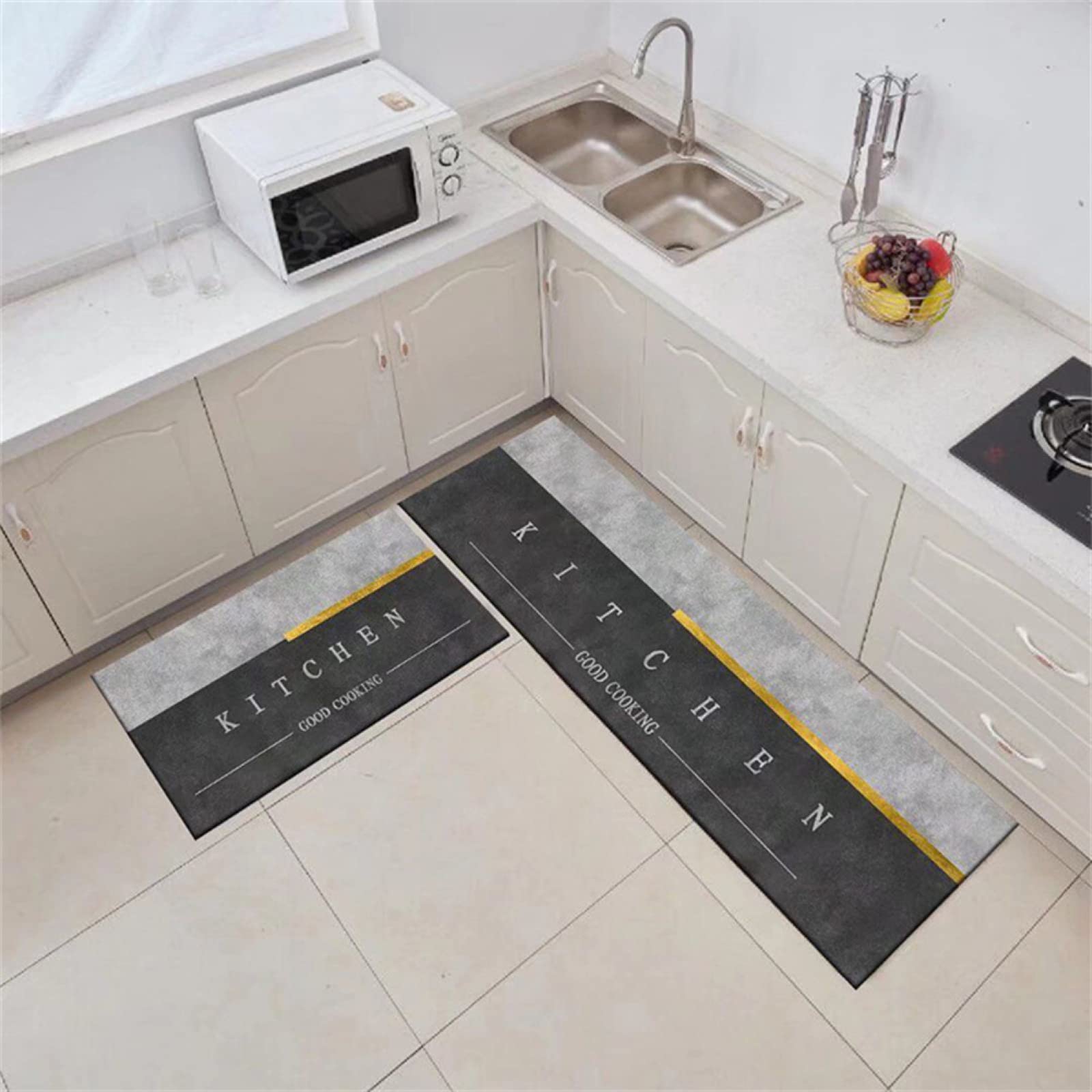 Tapis de sol cuisine pour la salle à manger et le salon | Set de 2 tapis lavables confort