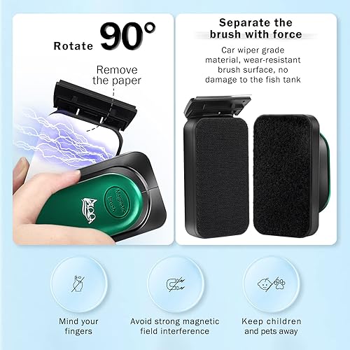 Miniatura 4 de AQQA Cepillo limpiador magnético fuerte para acuario, herramienta de limpieza de imán de algas de vidrio para pecera, cepillo limpiador flotante con