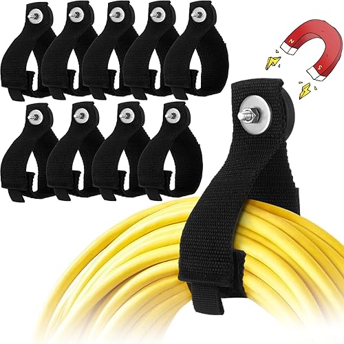 Windyun 4 ganchos y correas magnéticas resistentes, soporte para cable de extensión y organizador de manguera para taller y jardín (1.7 pulgadas)