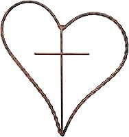 Vista 1 de Top Brass Decoración de pared de corazón y cruz de metal, placa de arte rústica de amor de Jesús de 12 pulgadas (cobre rústico)