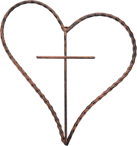 Top Brass Decoración de pared de corazón y cruz de metal, placa de arte rústica de amor de Jesús de 12 pulgadas (cobre rústico)