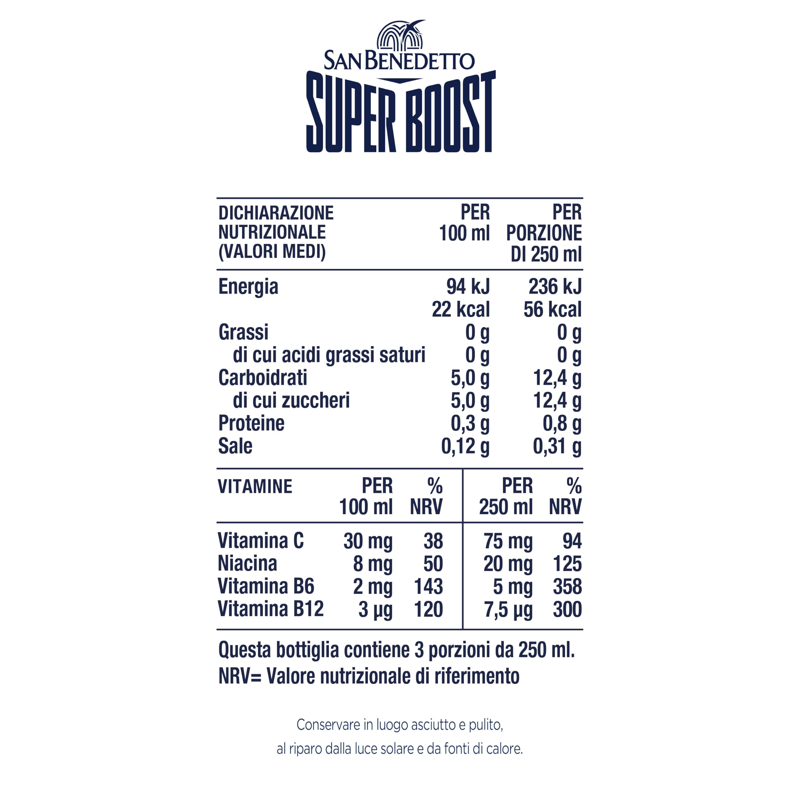 San Benedetto, Energy Drink Super Boost, 12x0,75 l, Bevanda Analcolica Energetica Gassata, Gusto Rinfrescante, con Taurina e Caffeina