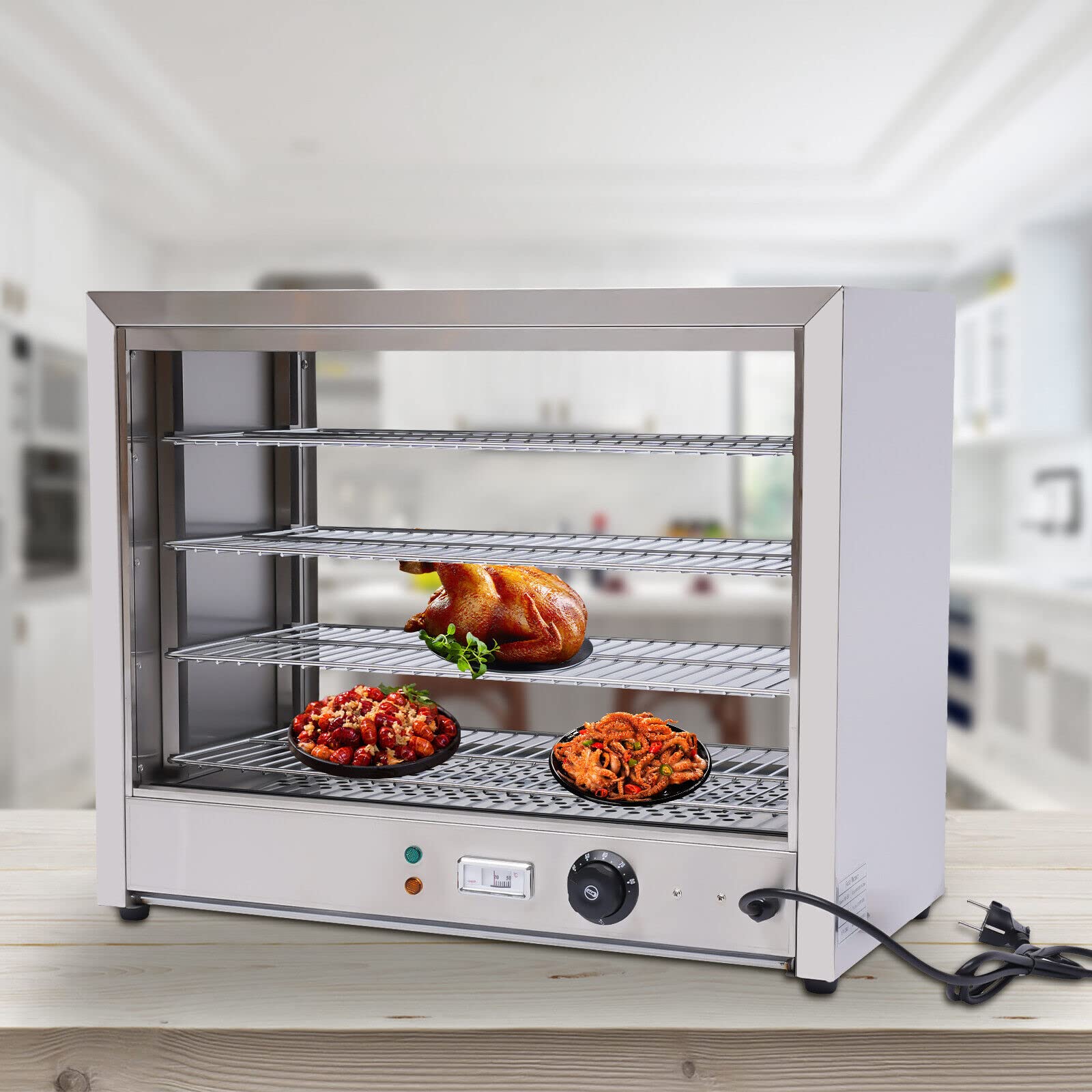 Vetrina riscaldata a 4 livelli, armadio riscaldato in acciaio inossidabile, riscaldatore alimentare controsoffitto caldo vetrina riscaldata