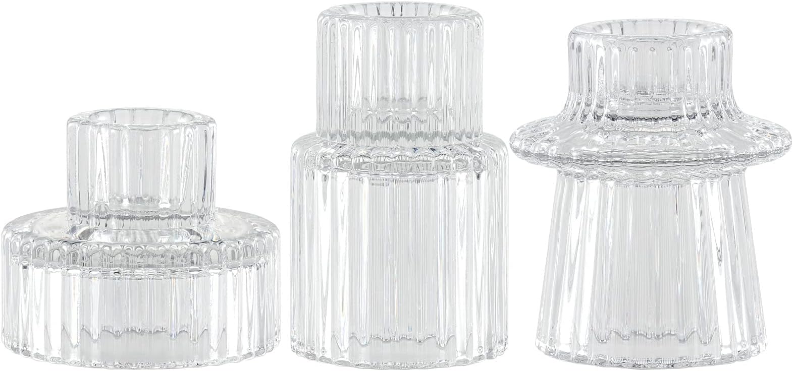 Clear Glass Candle Holders for Pillar Candles - Tabletop Decorative Candlestick Holders Set of 3 Fashion Taper Candle Stand for Dinner Wedding Party (Clear, 3PCS)