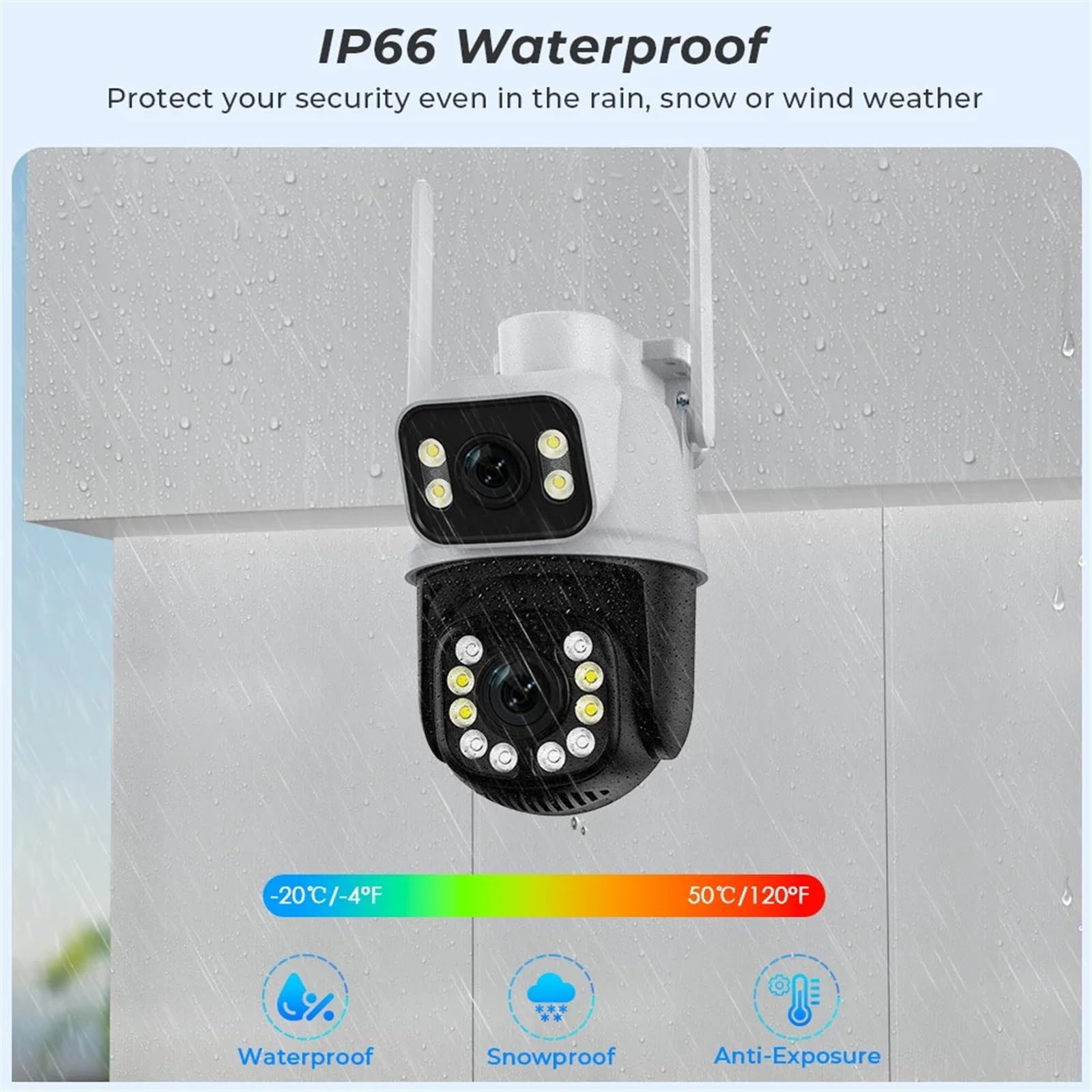 Caméra de sécurité, 8MP 4K Double Objectif écran PTZ caméra IP extérieure 4MP HD AI détection Humaine Protection de sécurité CCTV Surveillance(4MP NO SD Card)