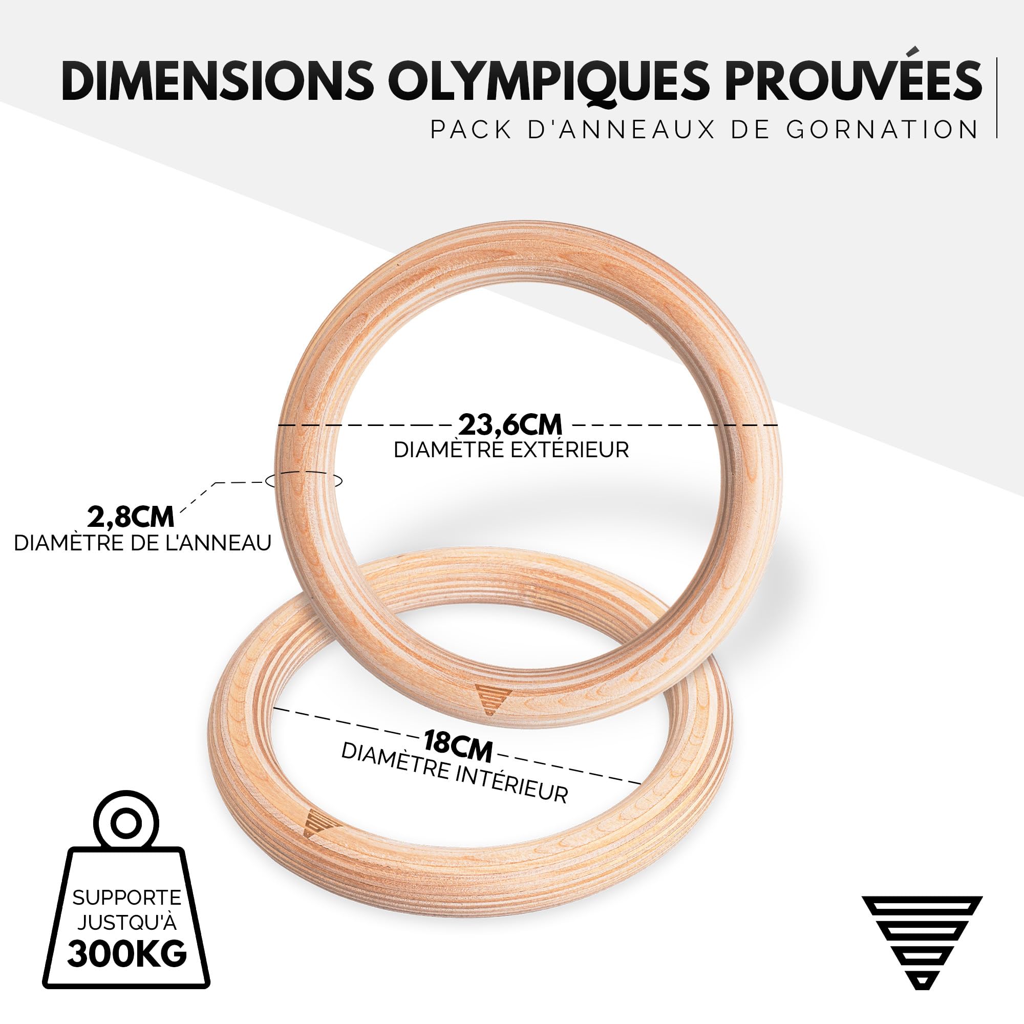 GORNATION Anneaux de Gymnastique en Bois, Anneaux Olympique pour Fitness, Sport, Street Workout, Gym, Musculation, Crossfitness, Anneau Gymnastique + Sangles et Sac pour Séances en Intérieur/Extérieur