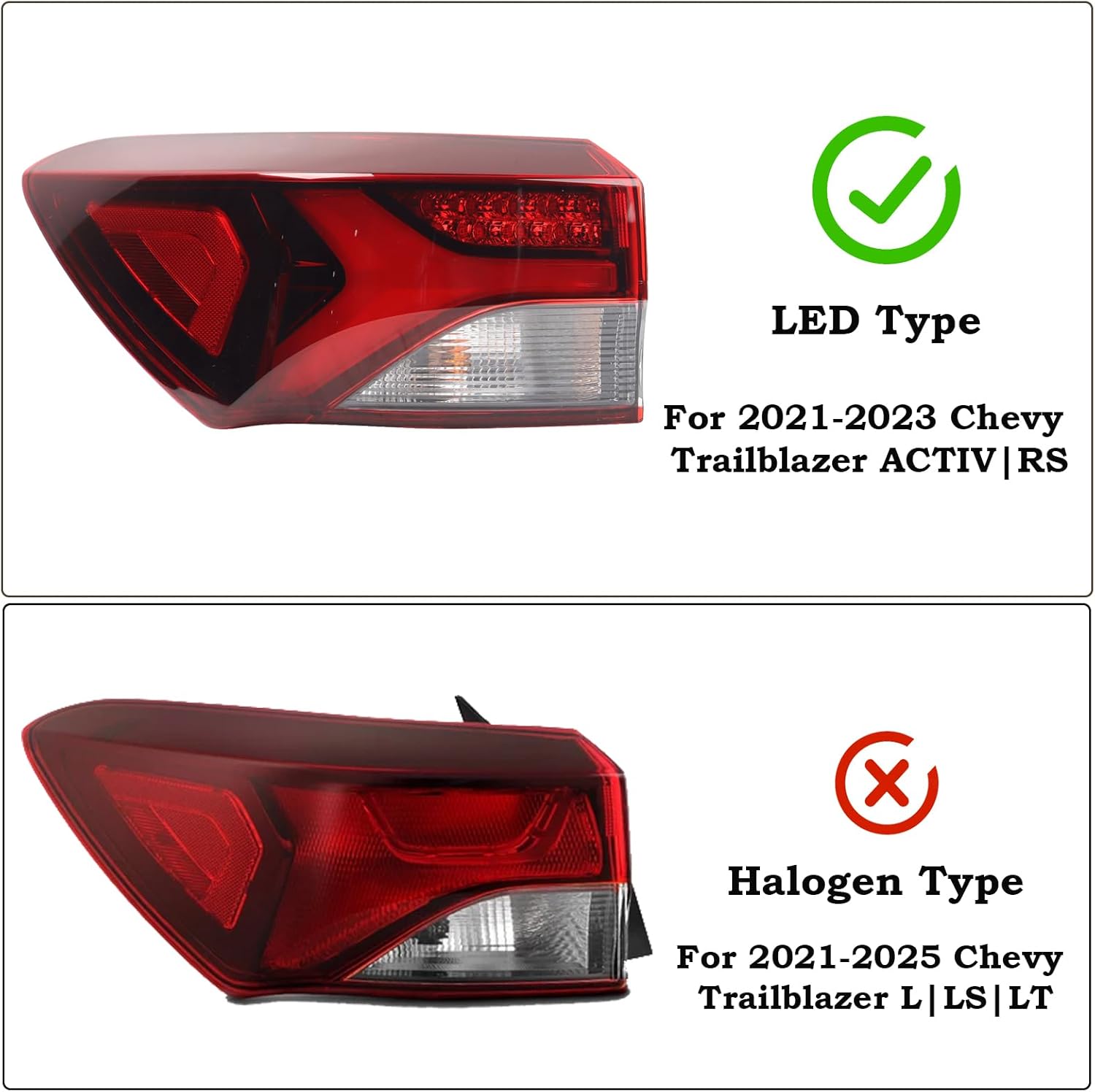 LH Outer LED Tail light Assembly Fit for 2021 2022 2023 Chevy Trailblazer ACTIV/RS Chevrolet Rear Lamp Left Driver Side Rear Lights With Bulbs GM2804148 42825749
