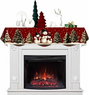 Christmas Mantel Scarf 70 x 17 Inch, Mantel Scarf Cover Decorations for Fireplace Scarf Shelf Top Scarf Runner Hoilday Decoration for Christmas (Snowman 3)