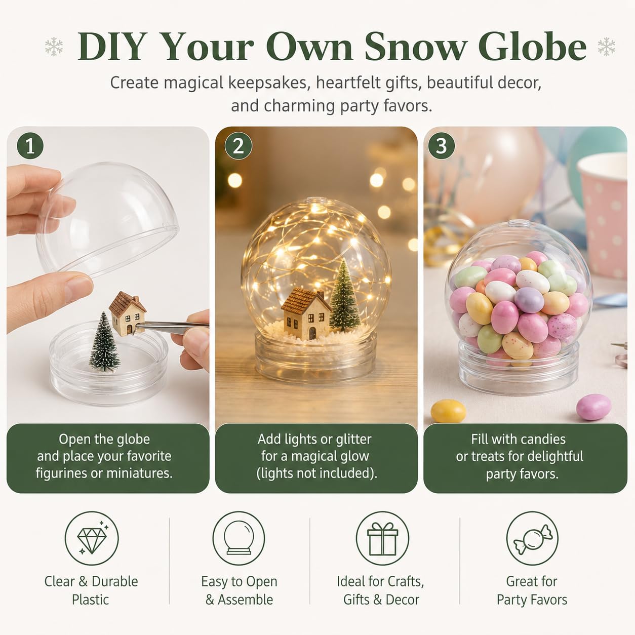Alipis Lot de 10 boules à neige en plastique de 10,2 cm avec bouchons à dévisser - Boules à neige à remplir - Pour loisirs créatifs, décoration d'intérieur B