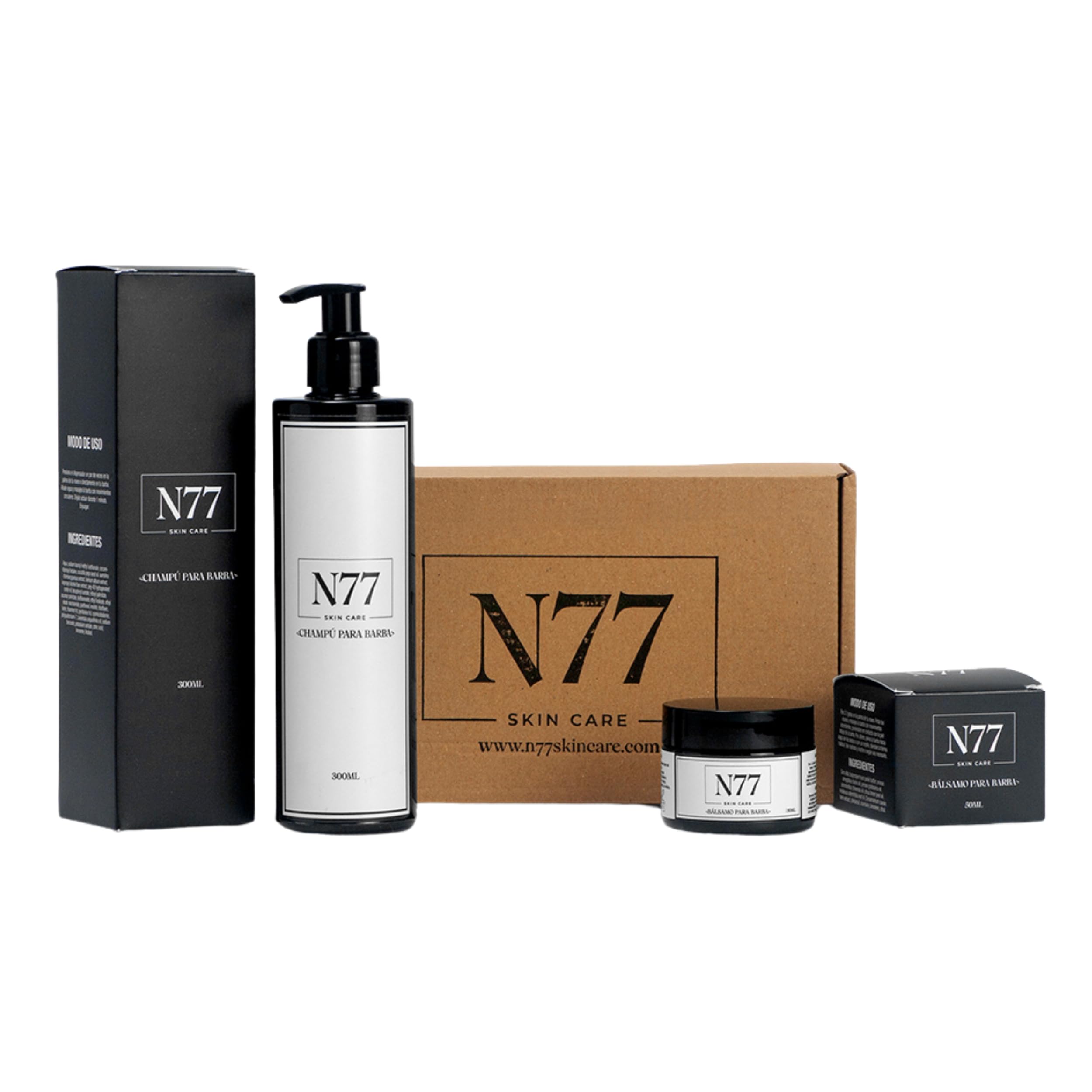 N77 - Kit Barba Hombre de Bálsamo + Champú | Productos Naturales para Mantener tu Barba Saludable, Suave y Cuidada