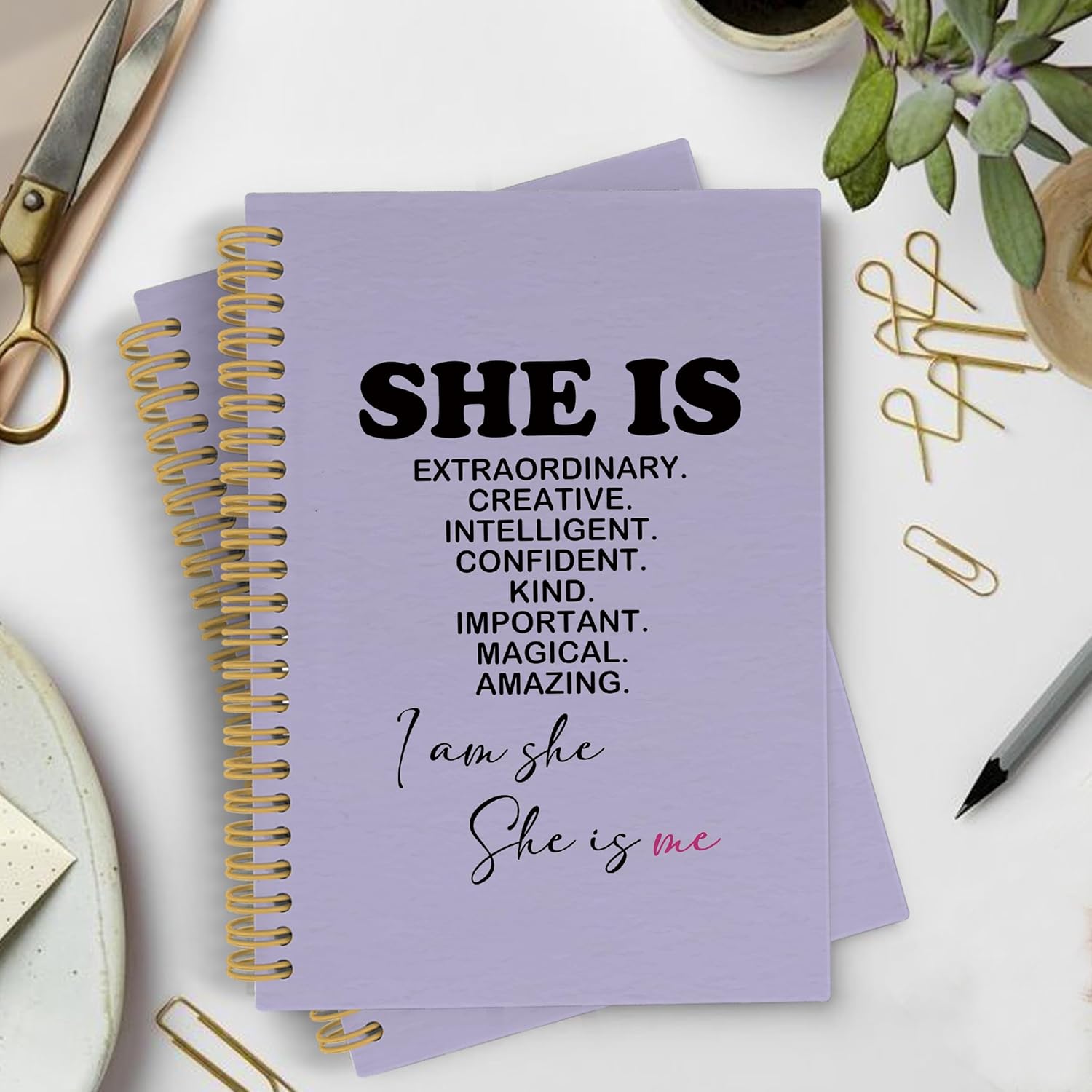 Purple Inspirational Spiral Notebook Journal, She Is Me Self Care Love Notebooks for Note Taking, Inspirational Positive Gifts for Women, Motivational Hardcover Spiral Journal 5.5x8.3 Inches - Image 2