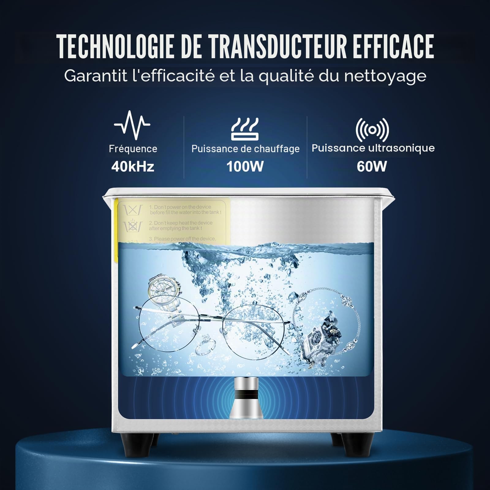 VEVOR Nettoyeur à Ultrasons 1,3 L Machine de nettoyage à ultrasons en acier inoxydable, minuterie de chauffage numérique, nettoyage de bijoux pour usage domestique personnel commercial