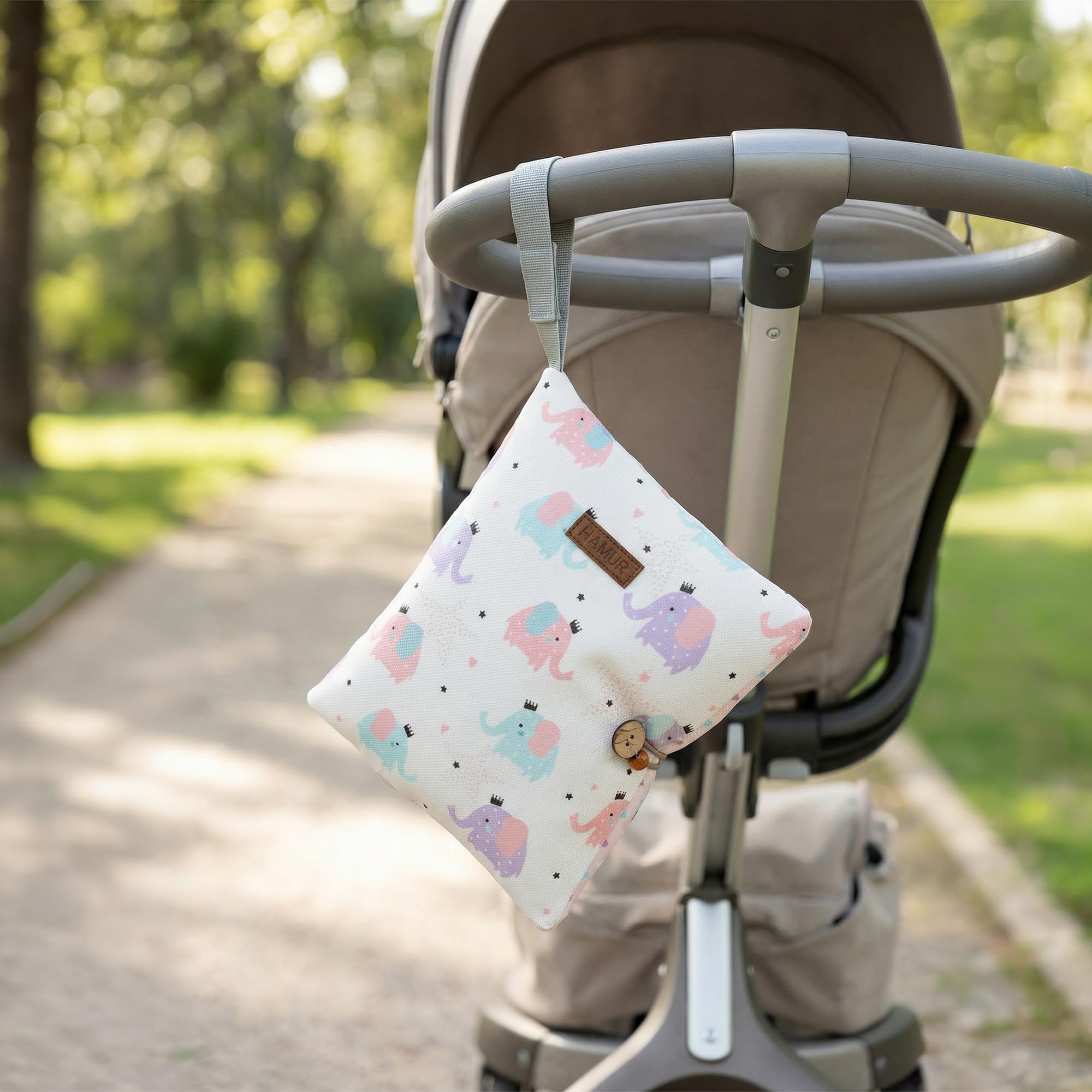 HAMUR - Organizador de bolsas de bebé, bolsa de pañales portátil para carriola de bebé, unisex, plegable, accesorios para bebé recién nacido, bolsa de transporte para niños y niñas (elefante)