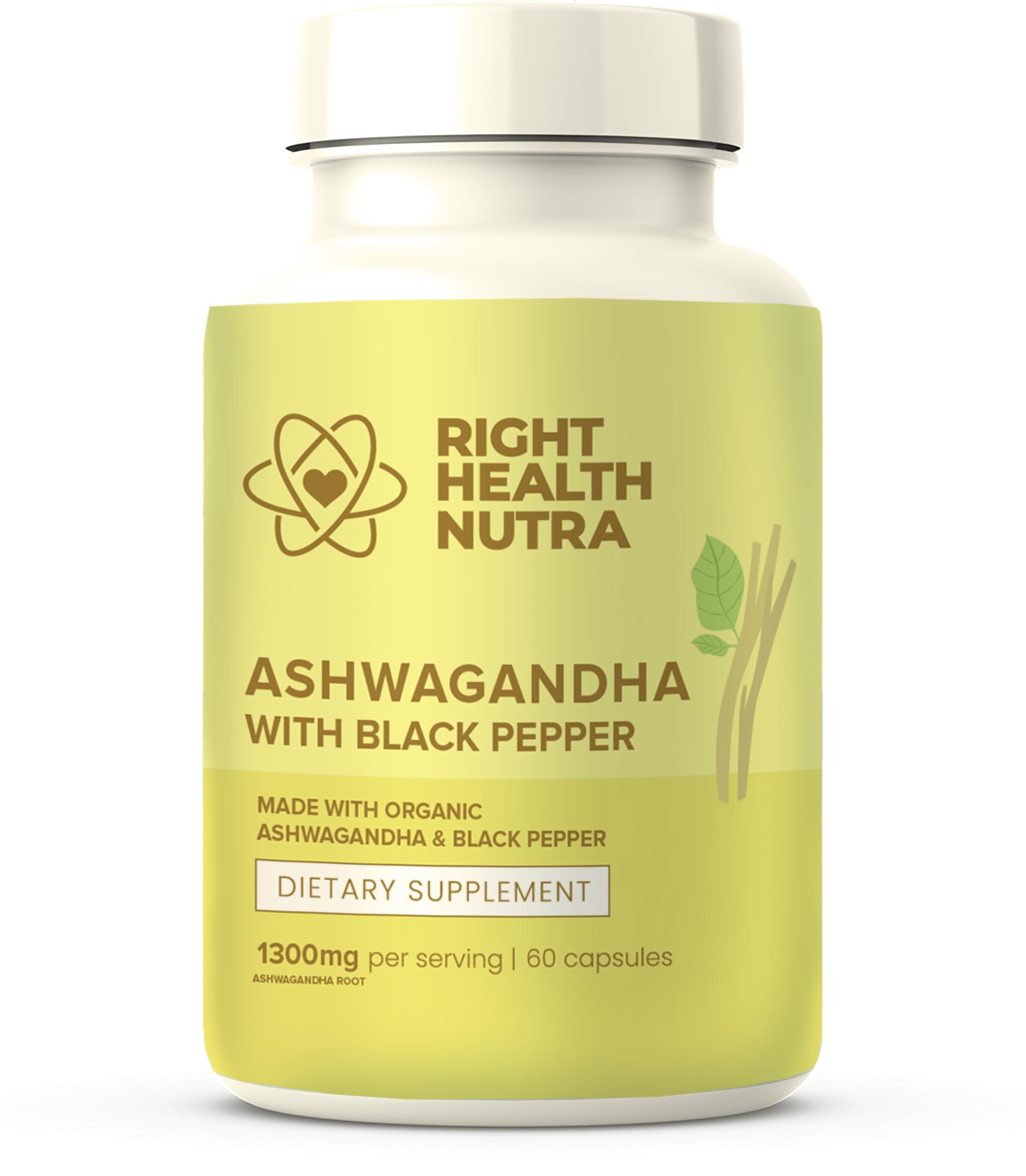 Ashwagandha Capsules - 60 Count - 1300mg Per Serving - Ashwagandha for Men and Women with Black Pepper for Maximum Absorption - Supplements Made in The USA