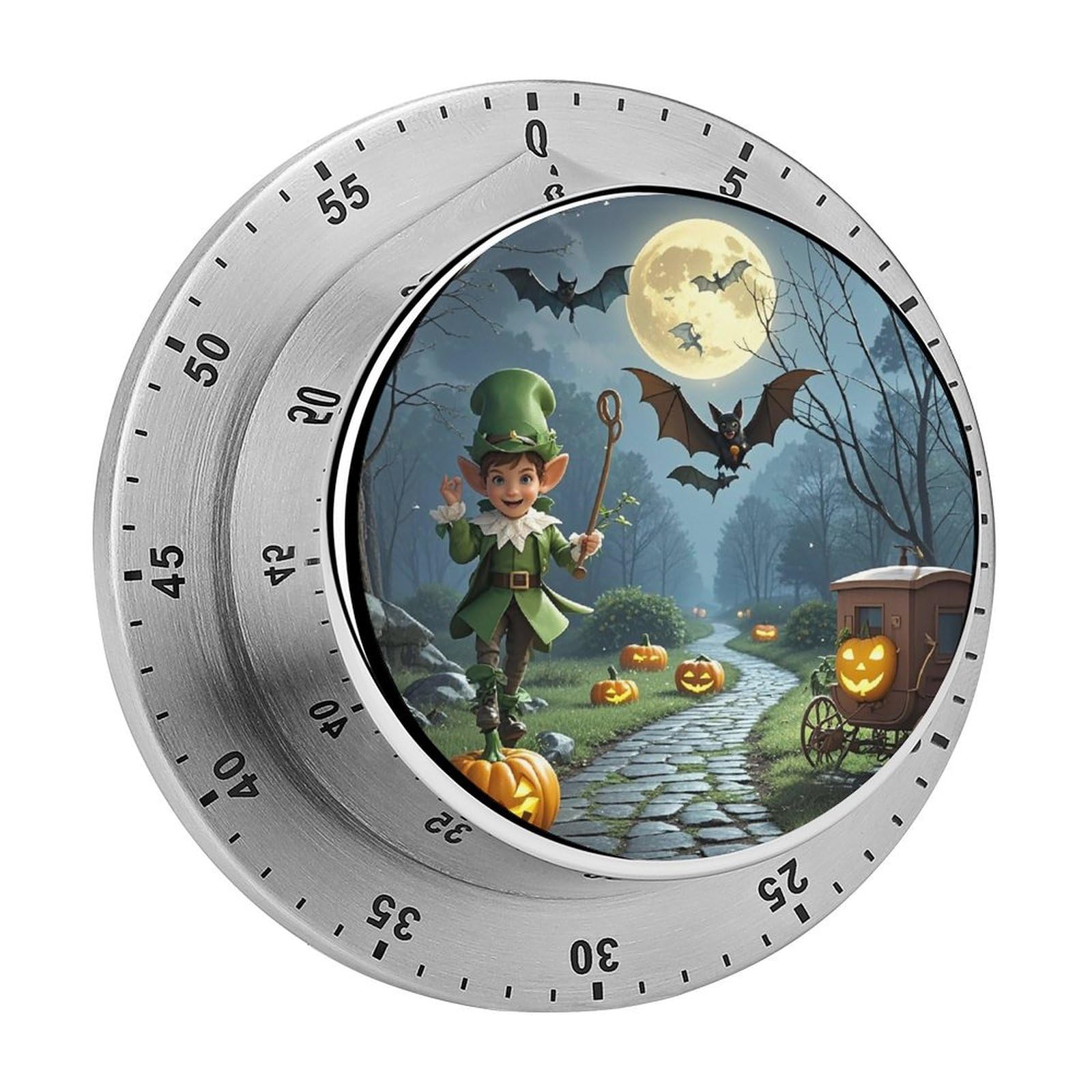 Elves and Bats Timer Fashion Visual Timers Wind Up 60 Minutes Desk Timers Stainless Steel Magnetic Timer Countdown Clock No Batteries Loud Alarm for Kitchen Chef Cooking