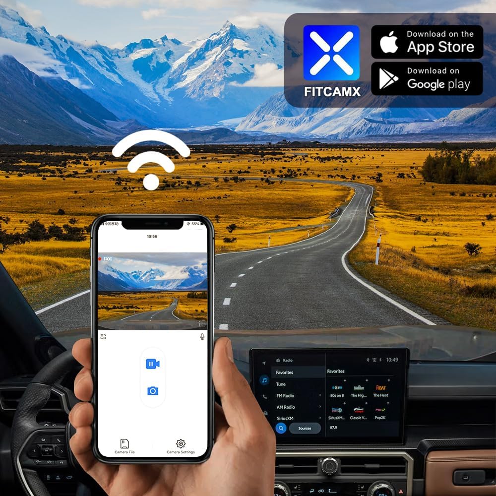 Fitcamx Front 2K+Rear 1080P Dash Cam Adapts for Toyota 4Runner 2025-2026 & Hybrid (HD2-35030), OEM Style, Dual HD Video, Built-in WiFi & APP, Loop Recording, Gravity Sensor, Easy to Use, 64GB Card