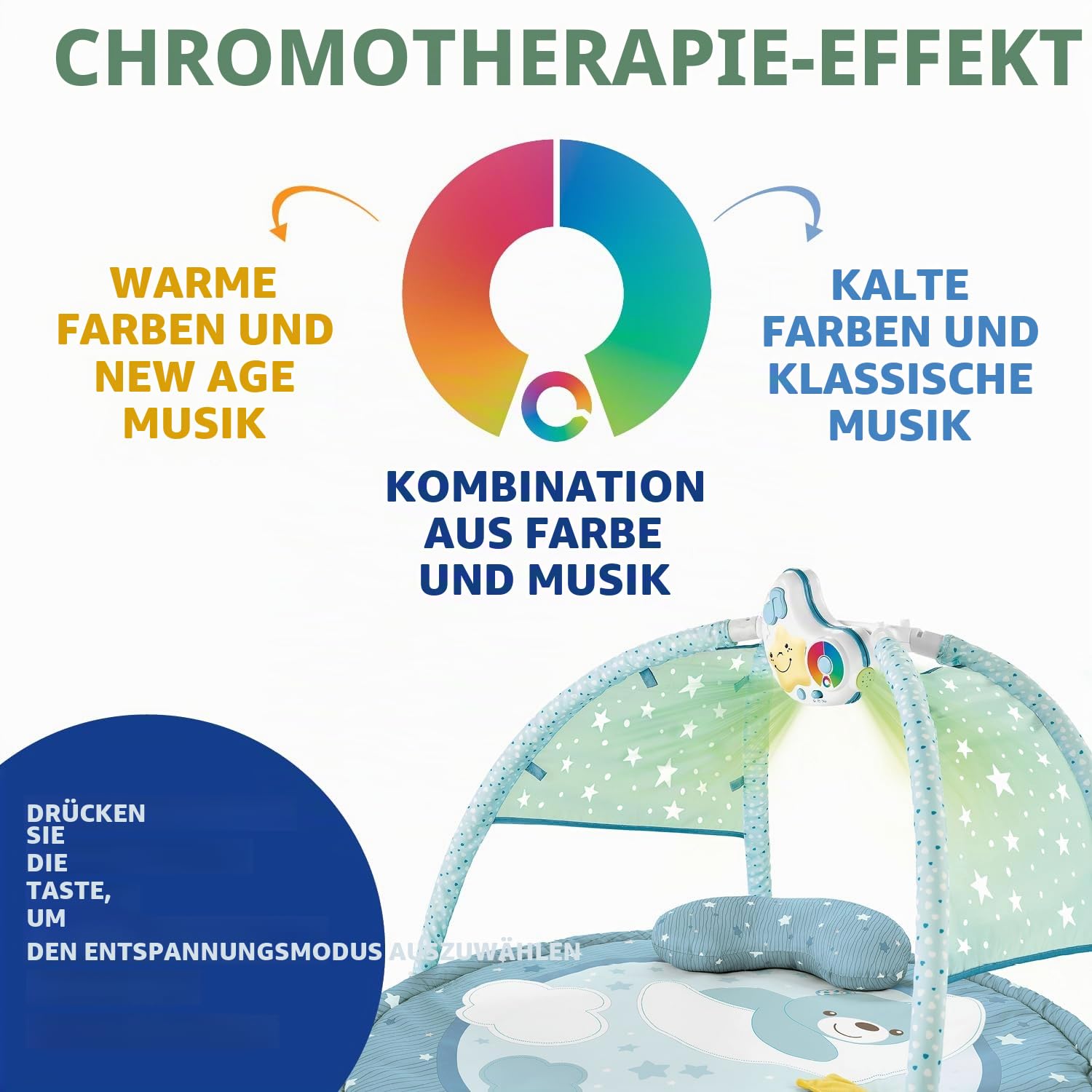 Chicco Spielmatte 3in1, Multifunktionsspielbogen für Neugeborene,Baby Aktivitätendecke, Sternenprojektor, abnehmbarem Baby-Nachtlicht mit entspannender Musik - Babyspielzeug, ab 0 Monate, Blau
