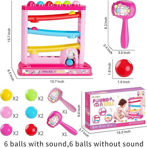 Miniatura 7 de Montessori Pound-A-Ball - Juguete para niños de 1 a 3 años, incluye 2 martillos y 12 pelotas - Regalo educativo de aprendizaje temprano para niñas
