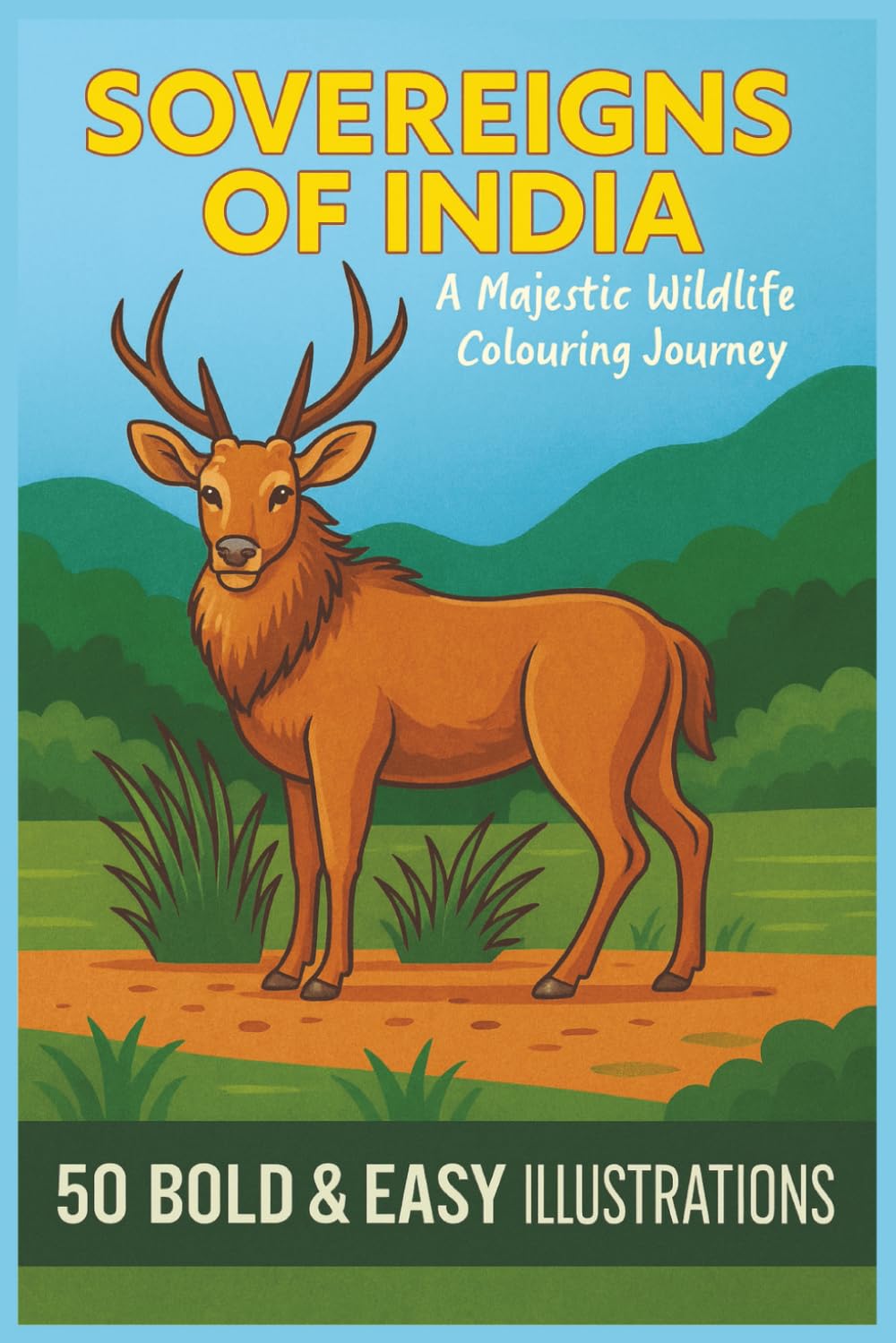 SOVEREIGNS OF INDIA A Majestic Wildlife Colouring Journey: 50 BOLD & EASY ILLUSTRATIONS. Grand Creatures from Forest, Mountain & Sea Colouring Pages for All (Rohim's Colour Kaleidoscope)