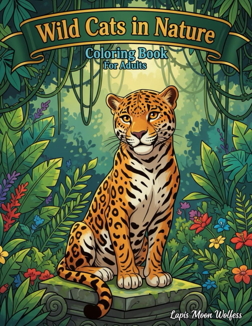 Wild Cats in Nature Coloring Book for Adults: 40 Detailed Black and White Illustrations of Majestic Wild Cats in Their Natural Habitats for Relaxation and Stress Relief