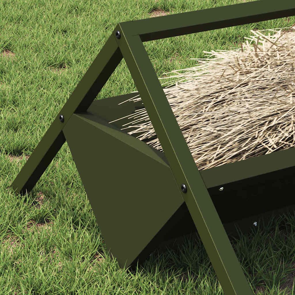 Mangiatoia per animali da fattoria, verde oliva, in acciaio laminato a freddo, 111 x 76 x 38 cm, con capacità di 10 kg, resistente alle intemperie, per bovini, pecore, capre, interni ed esterni