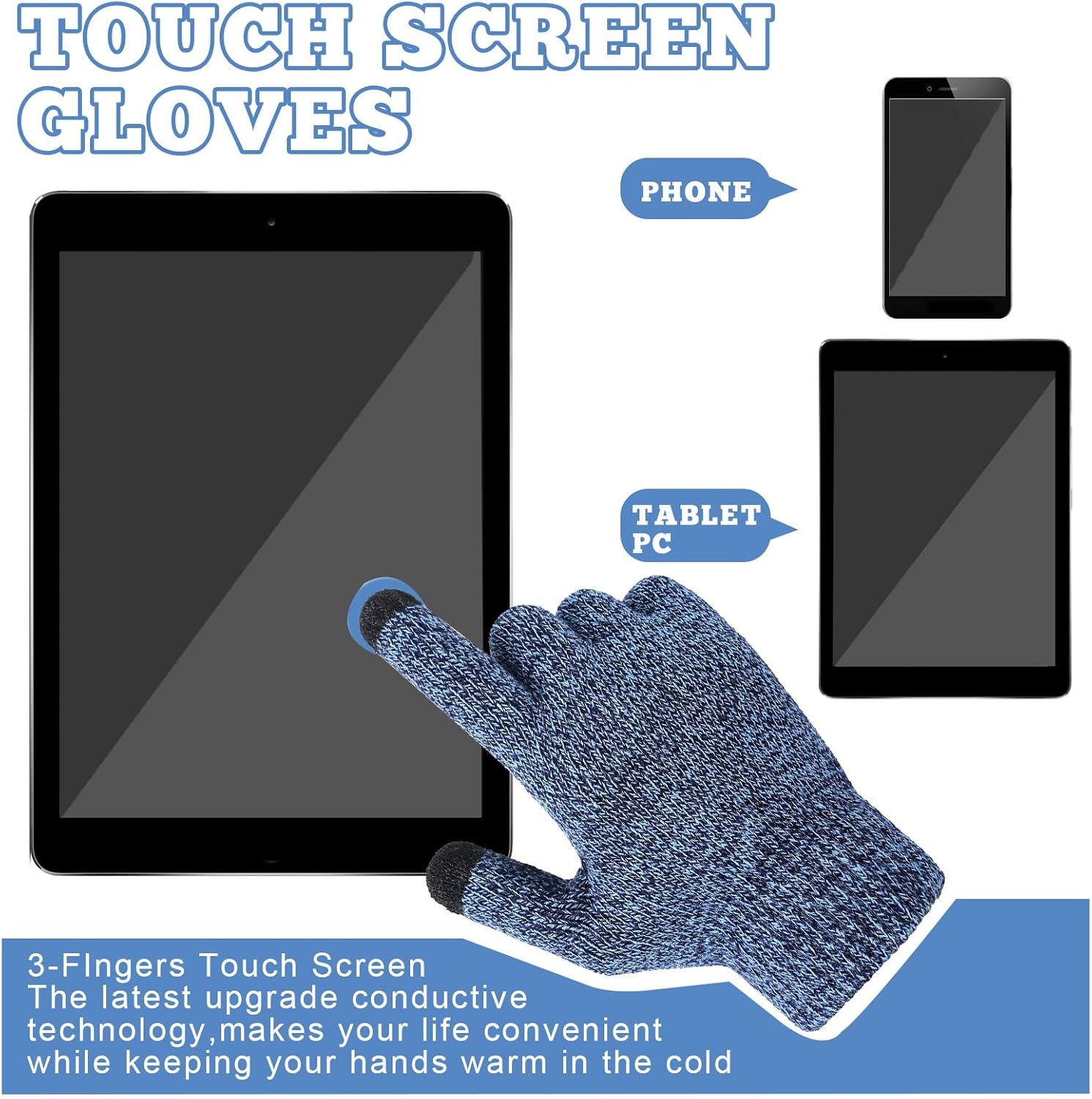 Newcotte 6 Pairs Women's Winter Touchscreen Gloves Warm Fleece Lined Knit Gloves Cold Weather Mittens for Men Women - Image 3