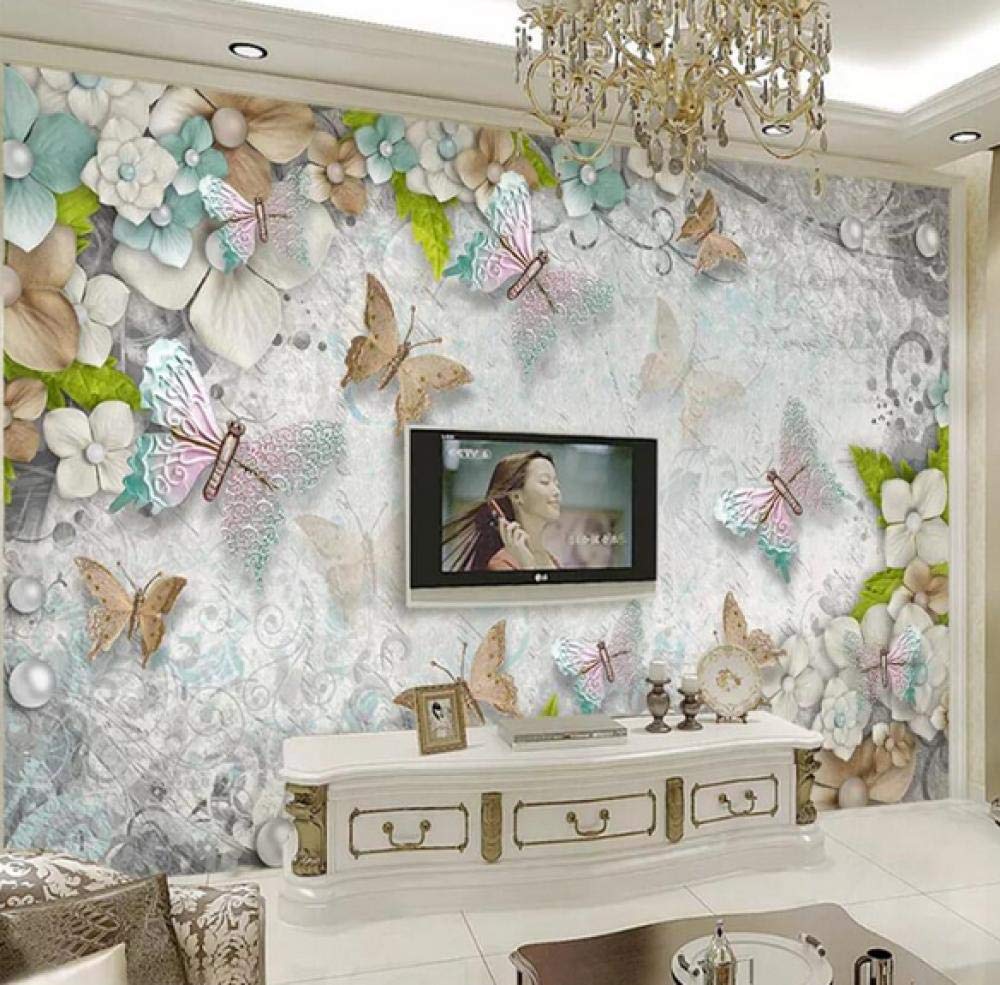 Amazon カスタム壁紙3dゴージャスな地中海の蝶の花真珠のリビングルームのテレビの背景の壁紙3dpapel De Parede 430cmx300cm 169 3x118 1inch 壁紙