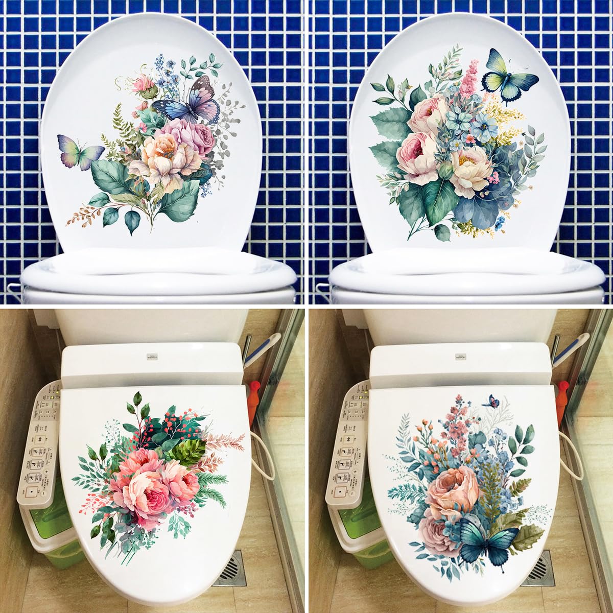 Stickers fleurs aquarelle amovibles pour abattant WC et salle de bain imperméables
