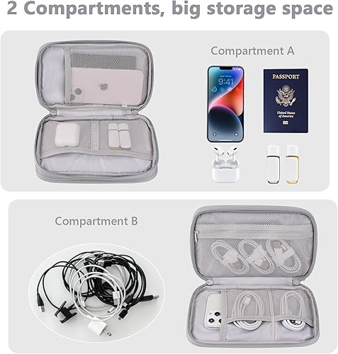 Miniatura 4 de Bolsa organizadora de cables, bolsa de viaje electrónica para cablecargadoraccesoriosteléfonobanco de energía, gris