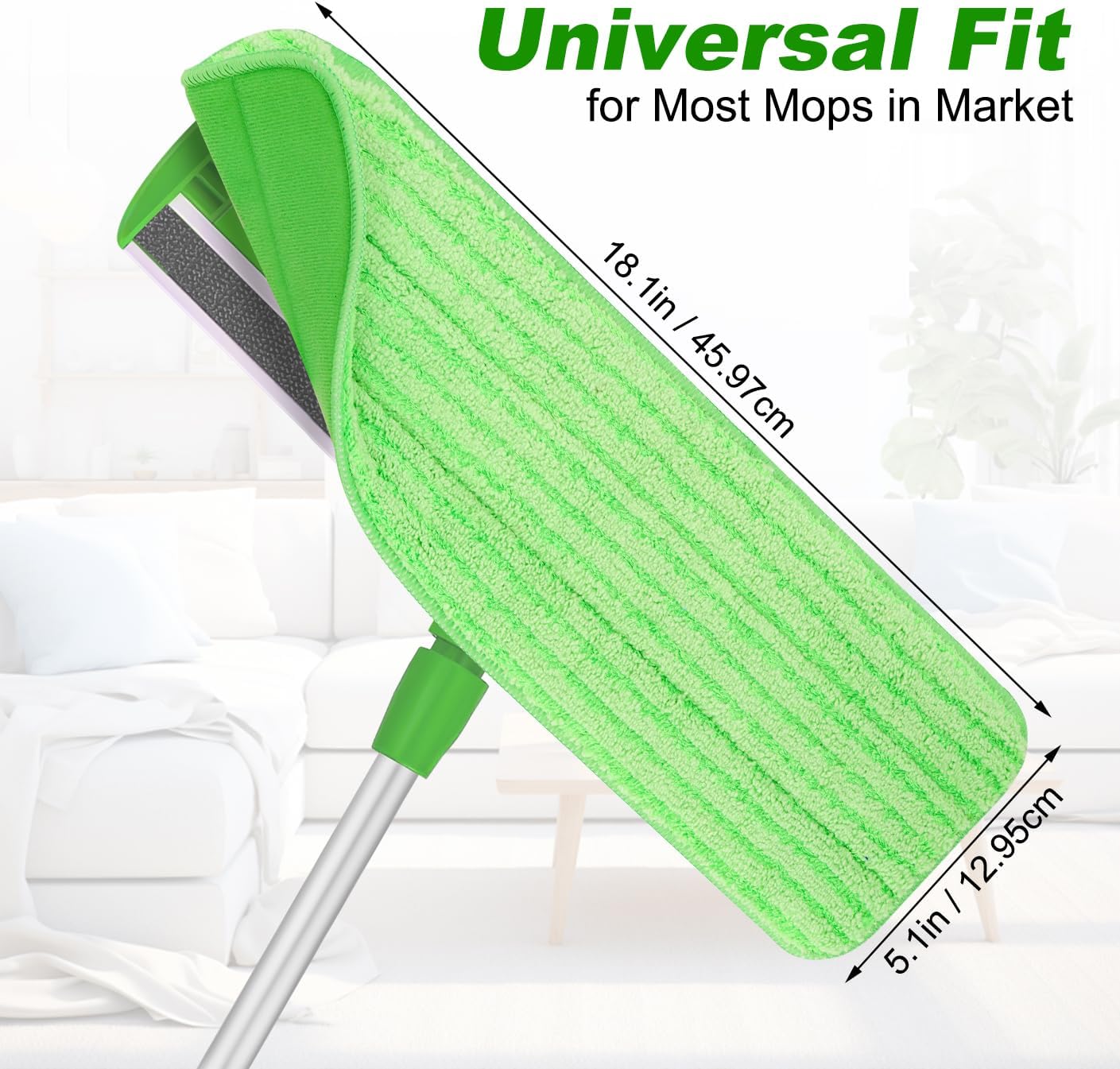 10 Pack Microfiber Cleaning Mop Pads Compatible with Bona Mops, 18-Inch Reusable & Washable Replacement Pads, Wet & Dry Mop Pads for Hardwood, Tile & Multi-Surface Floors