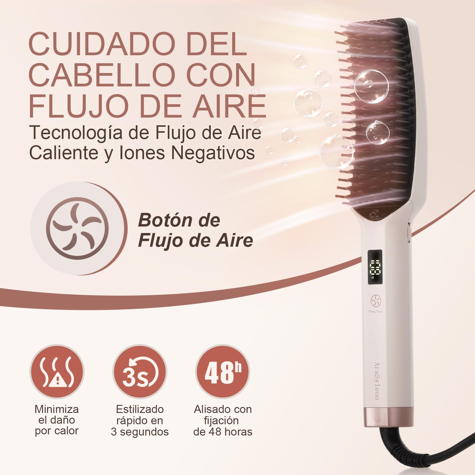 Cepillo Alisador de Pelo con Iones - Diseñado para Cabello Grueso, Rizado - Cepillo Alisador con Cerdas de Cerámica y Calentamiento Rápido - 16 Temperaturas (80-230°C) - Doble Voltaje