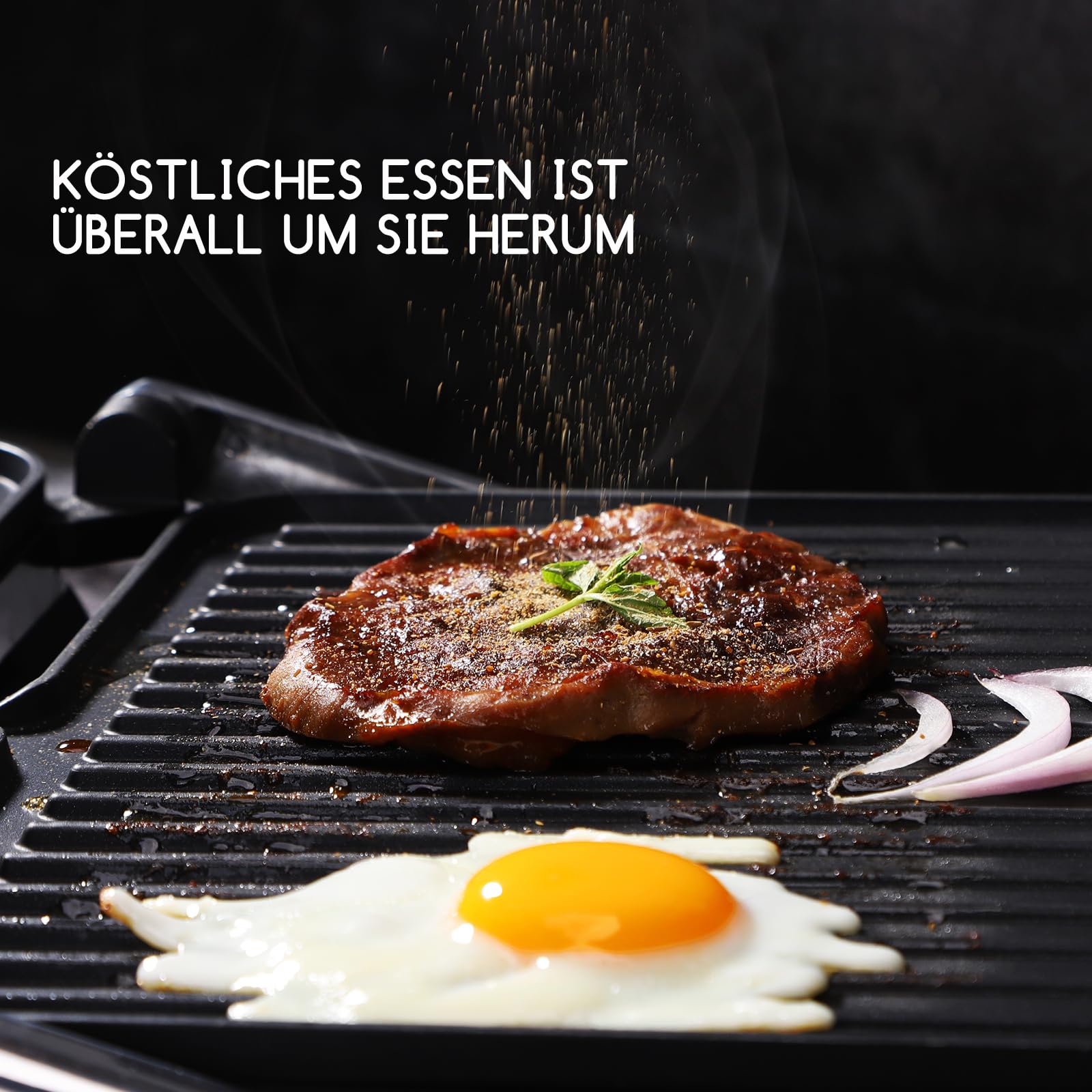 Aigostar Kontaktgrill 2000W | Temperaturkontrolle | 29,5 x 23,5 cm | 180° klappbar als Tischgrill | Antihaftbeschichtung | Fettauffangschale | Panini Grill für Steaks, Burger & Gemüse | Samson