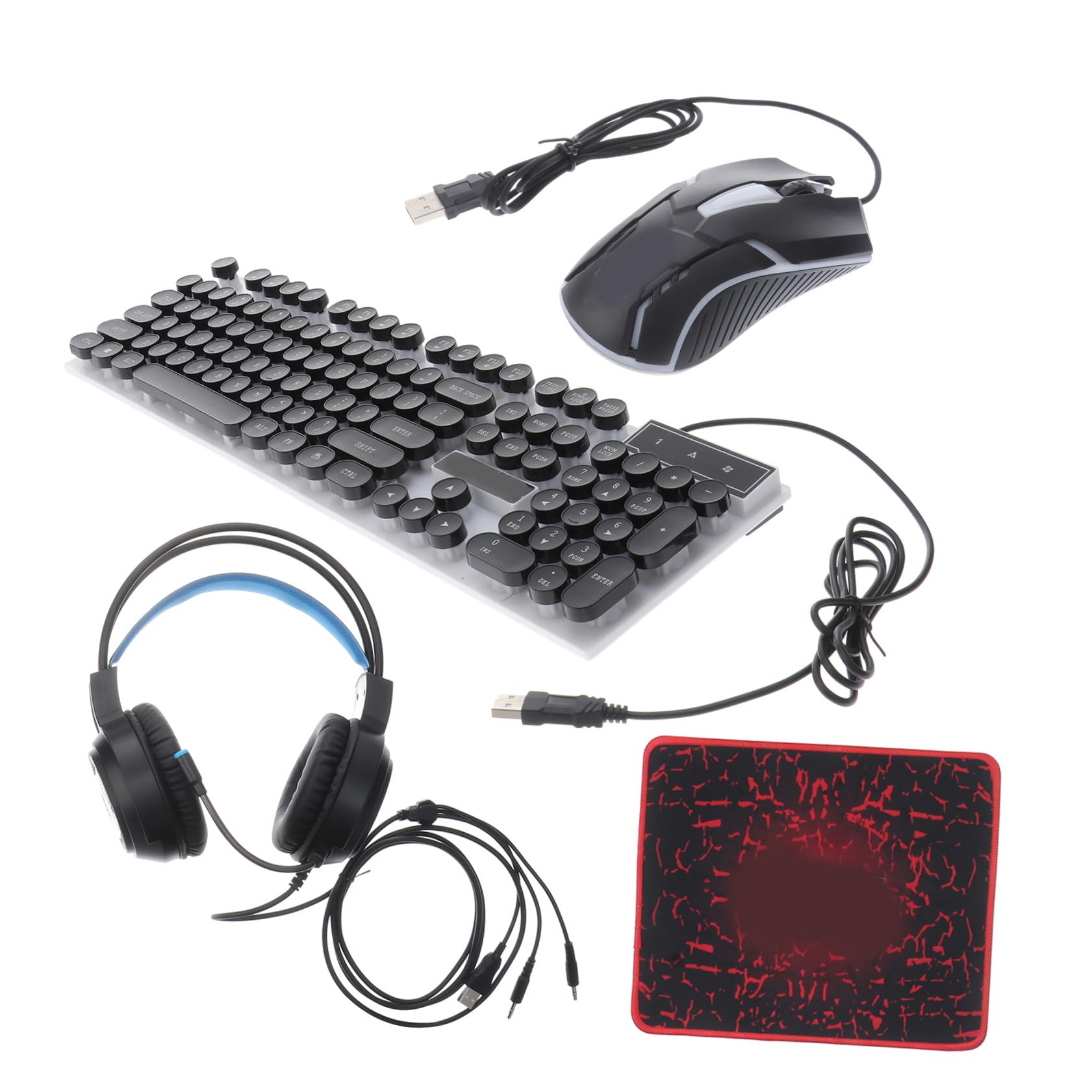 Housoutil Tastiera e Mouse Combo Cuffie Tappetino Mouse Ergonomico Retroilluminato per Giocatori e Accessori Computer