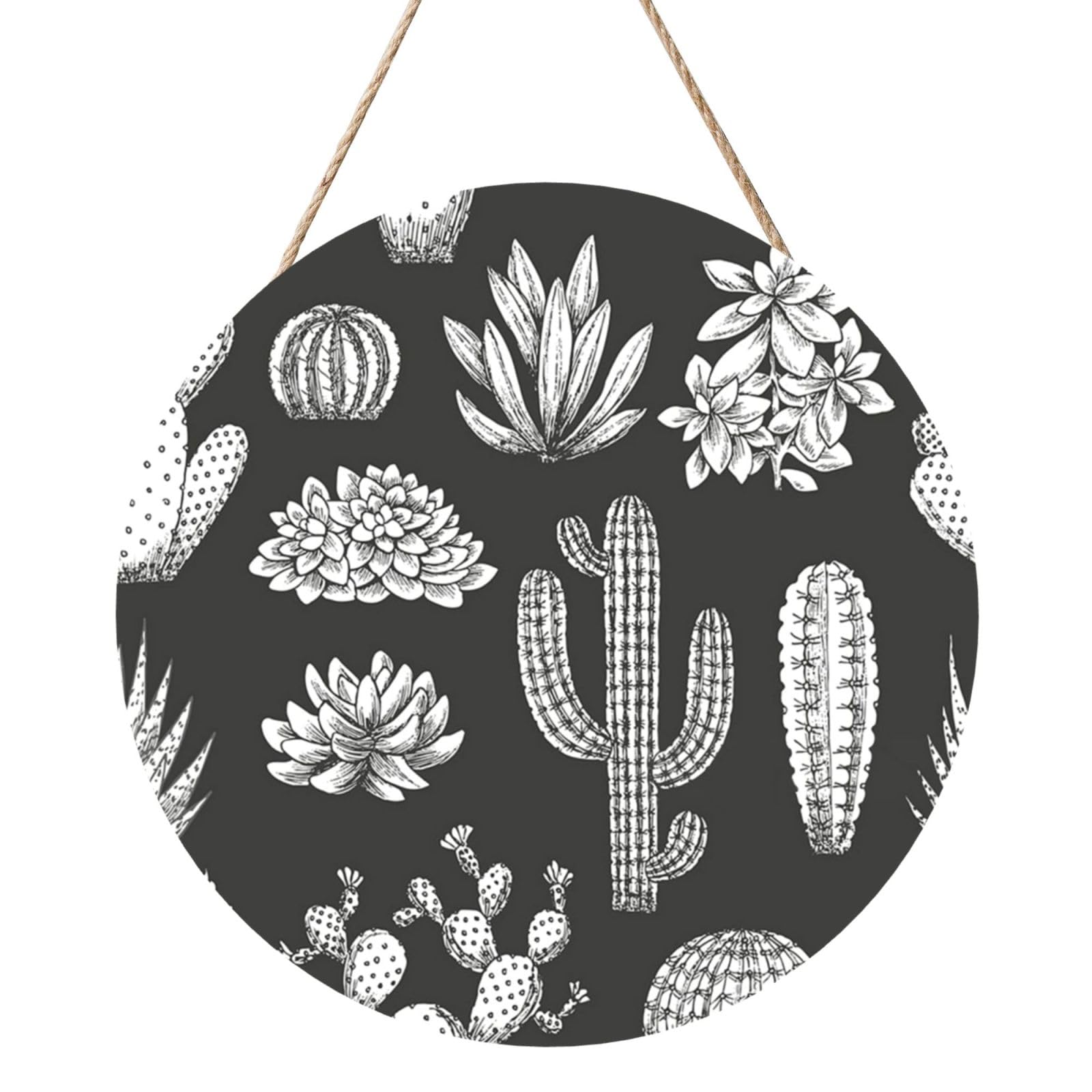 InOmak Cactus Printing, Round Wood Panel Painting 12 in, Wall Hanging Painting For Home