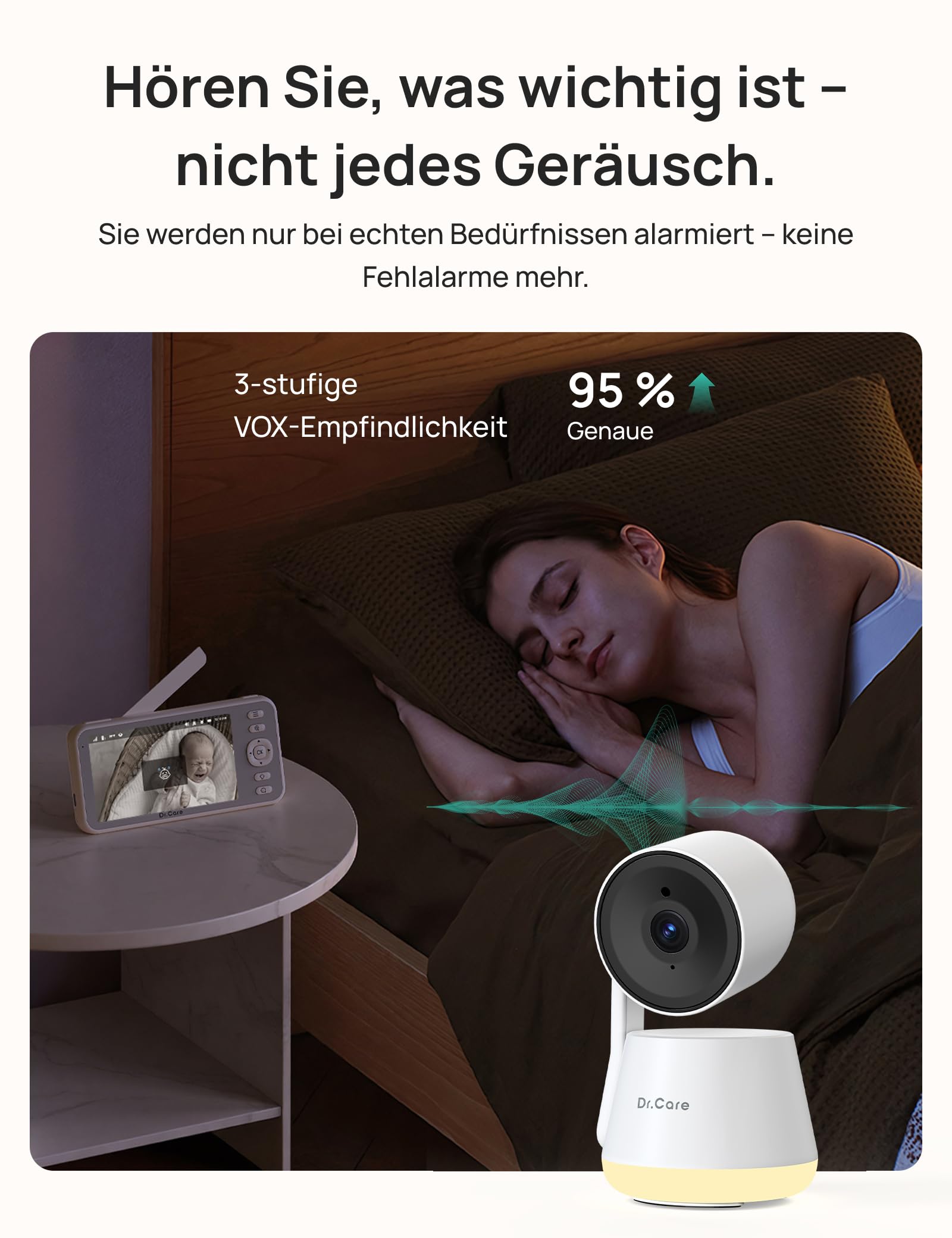Dr.Care LumiView Babyphone Kamera mit Clip – WiFi Display 5 Zoll 2K FHD, App-Steuerung, Datenschutzmodus, 5000 mAh Akku, Geräusch-/Bewegungsmeldung, HD-Nachtsicht, RGB-Licht