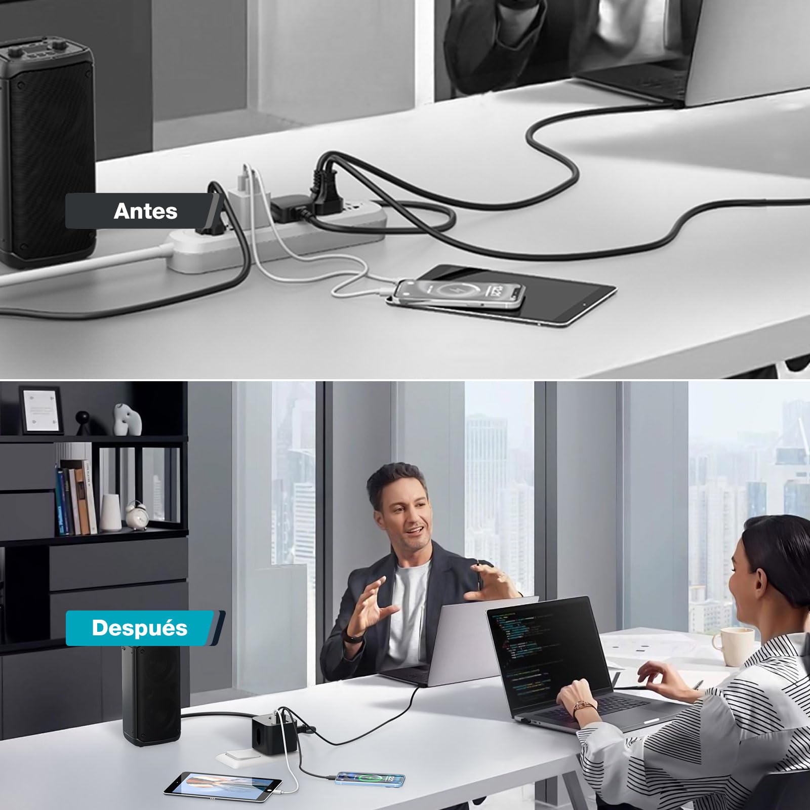 VEFVE Ladrón Enchufes Pared 70W GAN, Cubo Enchufe Múltiple 7 en 1 Sin Cable con Interruptor, Cargador Rápido USB C para iPhone 17, MacBook, Galaxy, Negro