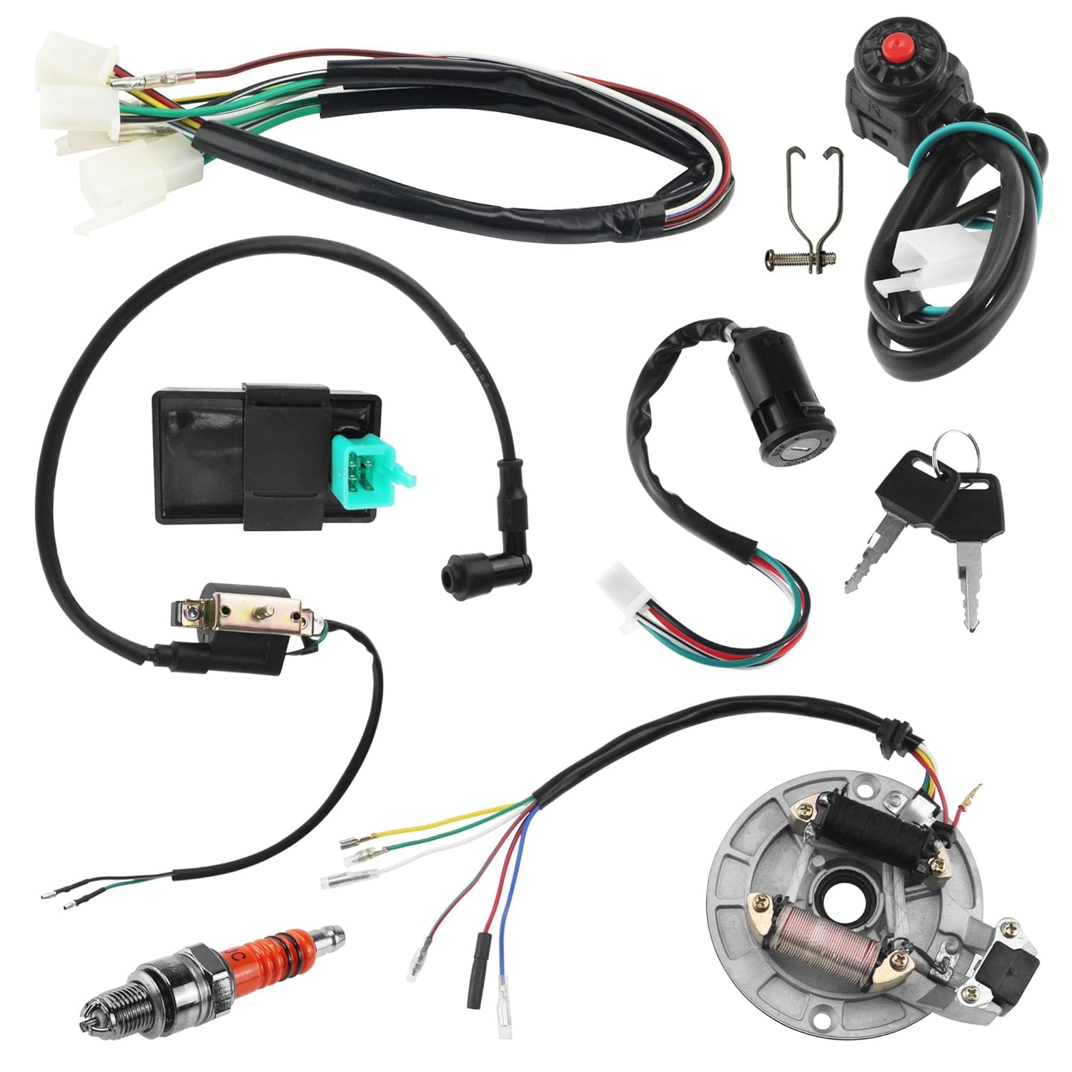 PRO BAT Lifan Complete Kick Starter Engine Wiring Harness Loom with A7TJC Spark Plug Coil Magneto for 70cc 110cc 125cc 140cc 150cc Pit Dirt Trail Pro Bike X50 CRF50