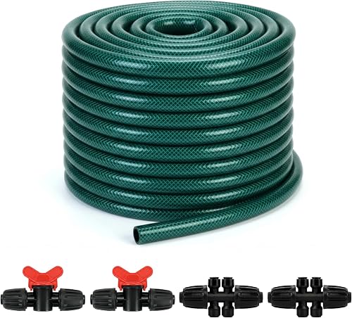 Garden Irrigation Tubing, 75ft 1/2" Tubing with 4 x 6-Way Connectors for 1/4" Hose, Flexible Distribution Drip System for Garden Greenhouse, Flower Beds, Patio, Lawn (75ft)