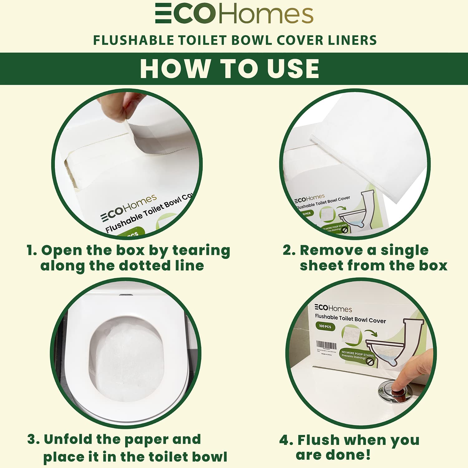 ECOHomes Flushable Toilet Bowl Liner Sheet Cover (100 pcs Pack) — No