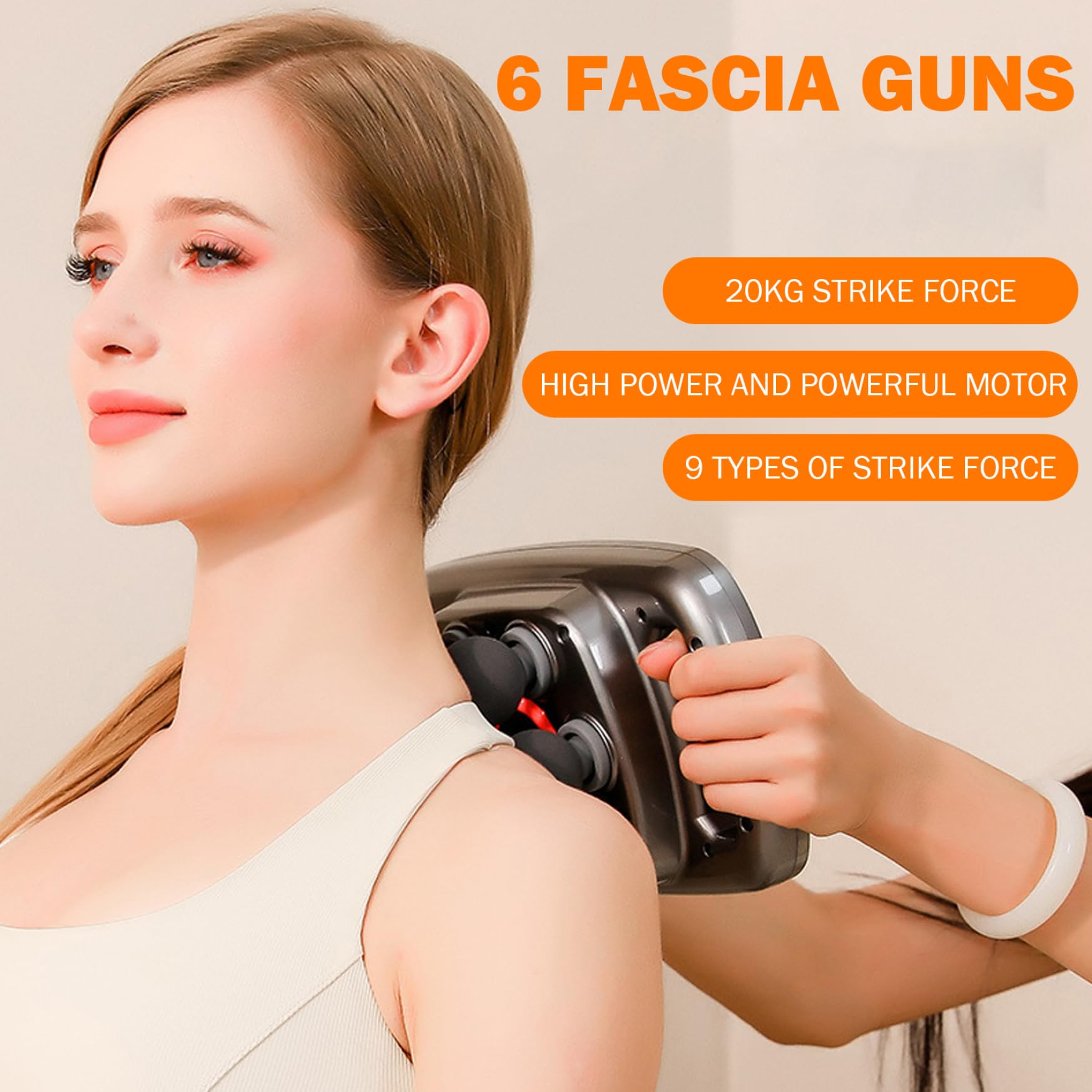 Pistola de masaje multicabezal, pistola de masaje de percusión de 6 cabezales con luz roja para relajación muscular, masajeador corporal eléctrico para espalda, cuello, piernas multicabezal