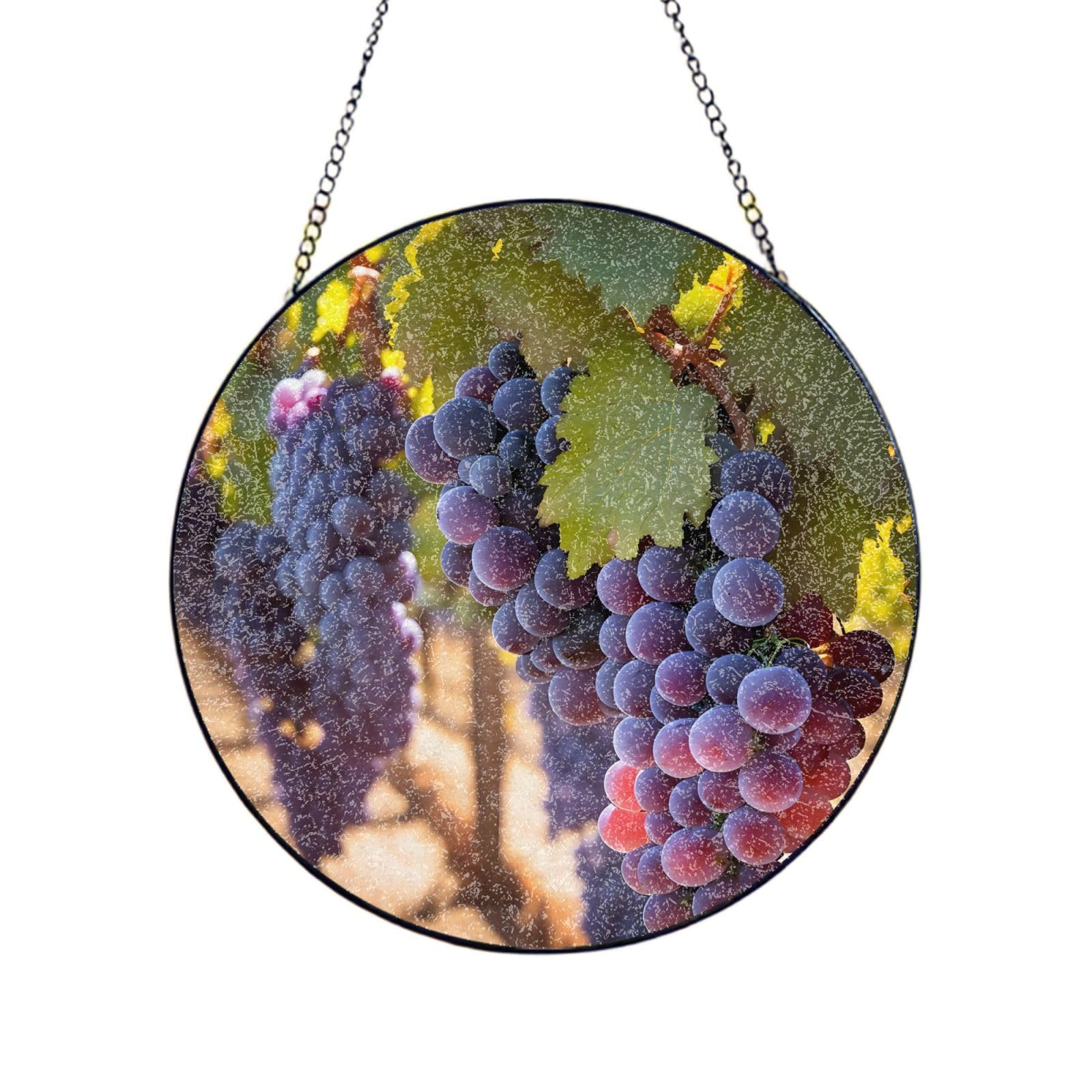 Phayah Desert Grapes Print Stained Glass Window Hanging Sun Catchers Decoration Mother'S Day Birthday Gifts For Home Garden Porch 4in（10cm）