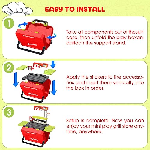 Miniatura 6 de Juego de parrilla para niños, parrilla de juego de barbacoa de simulación, juego de cocina interactivo, parrillas de juguete de cocina portátiles