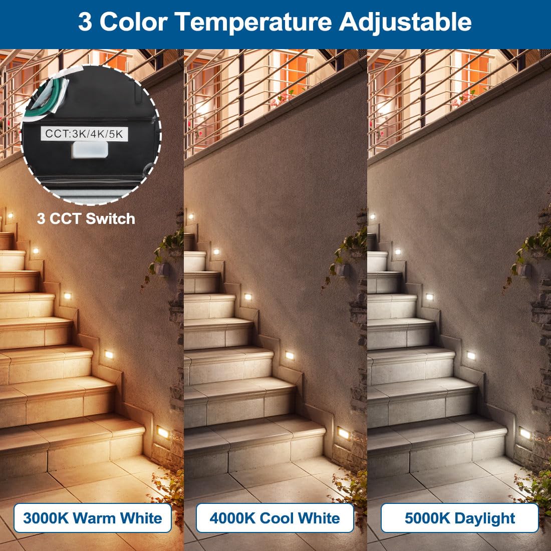 Led Step Lights Blue Waterproof Aluminum Step Lights 12-Pack Dimmable LED Step Lights - 3 ...