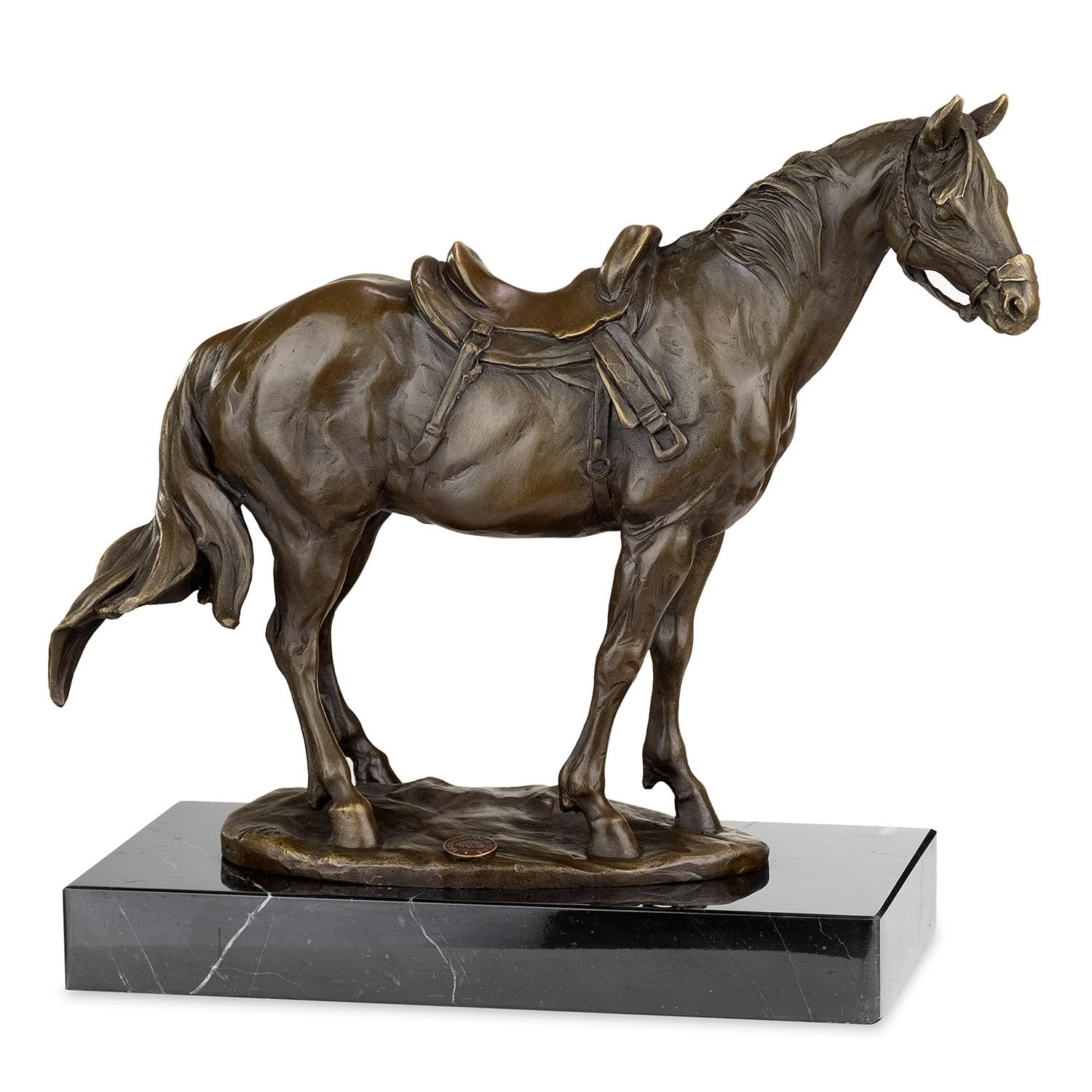 Moritz Figura de bronce de caballo con sillín, altura 25,5 cm, 5,3 kg, escultura, estatua, estilo antiguo, decoración vintage